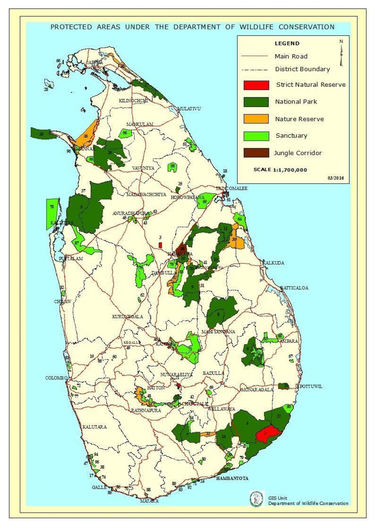 ramani ya hifadhi za taifa katika Sri Lanka