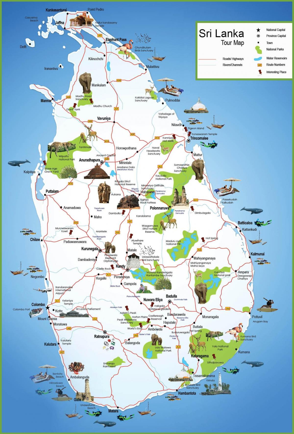 maeneo ya utalii katika Sri Lanka ramani