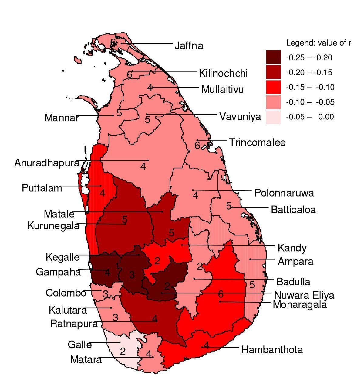 ramani ya Sri Lanka malaria