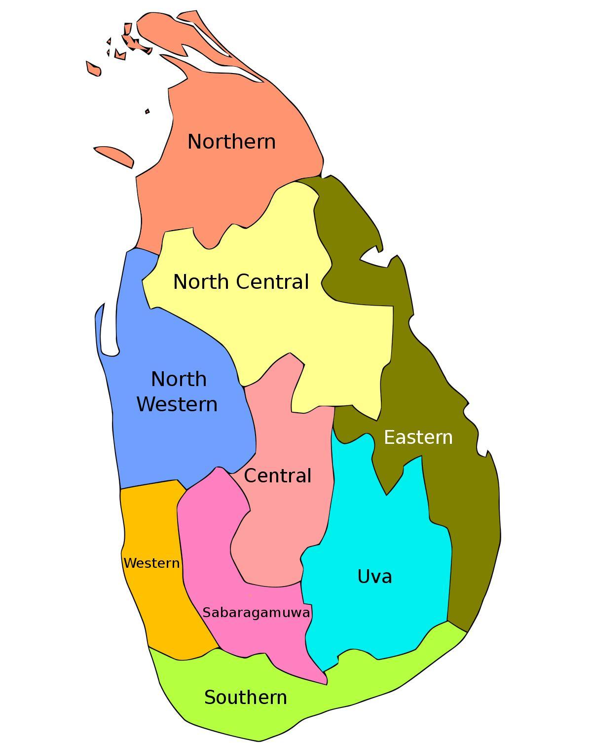 Sri Lanka ramani ya majimbo ya wilaya