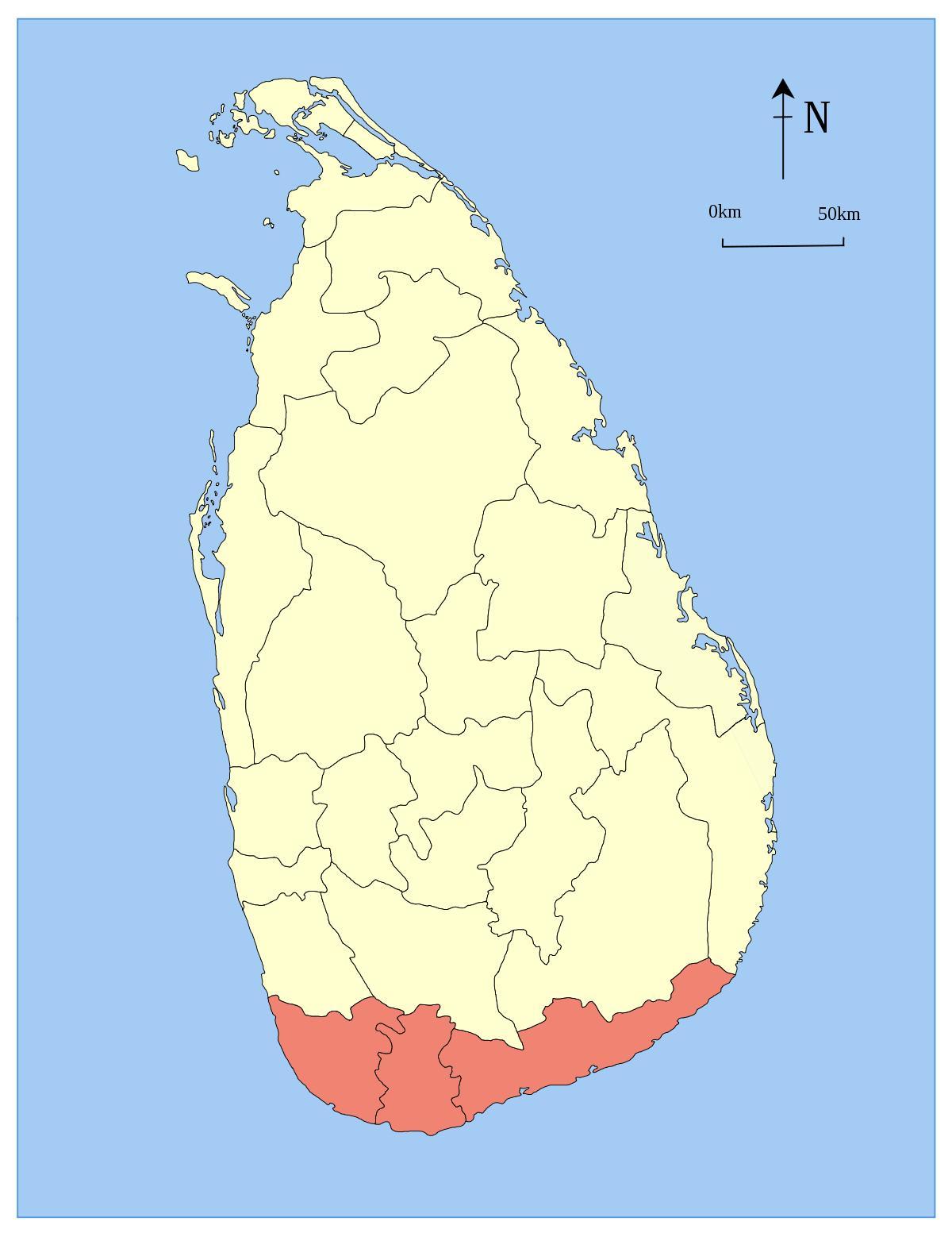 ramani ya Sri Lanka kusini mwa mkoa wa