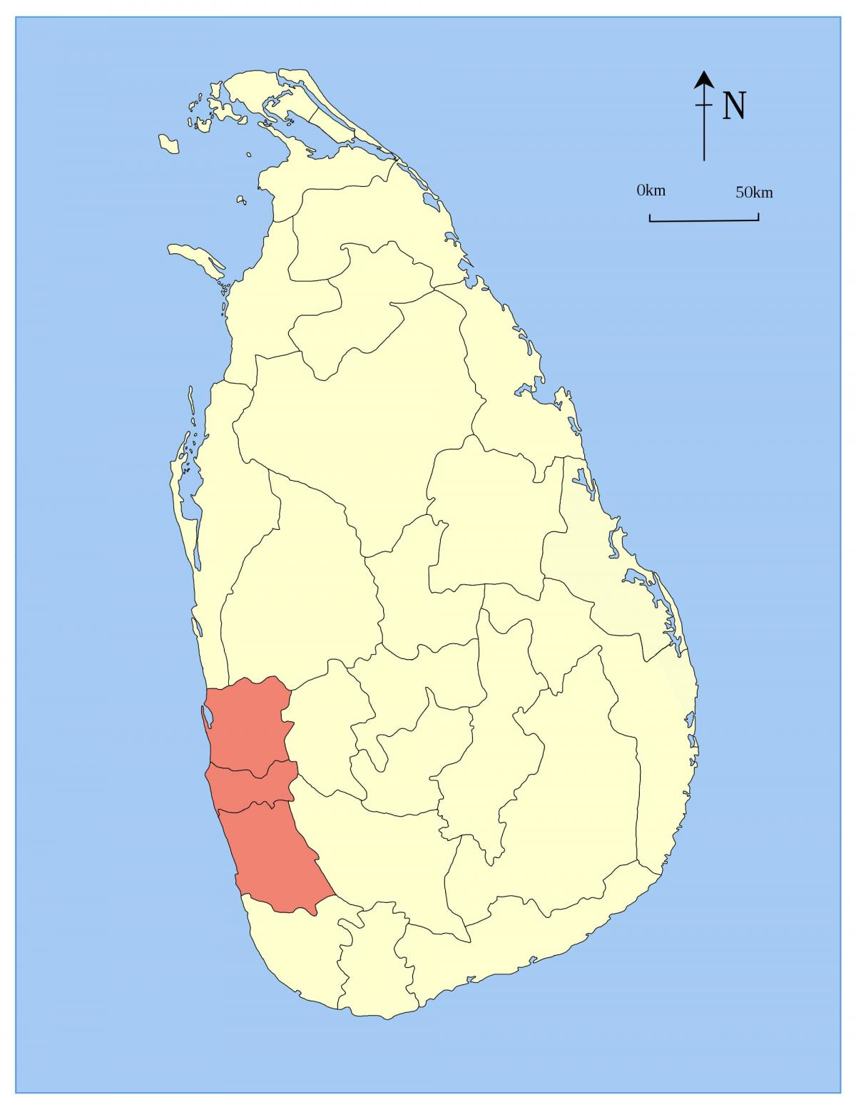 ramani ya Sri Lanka mkoa wa magharibi