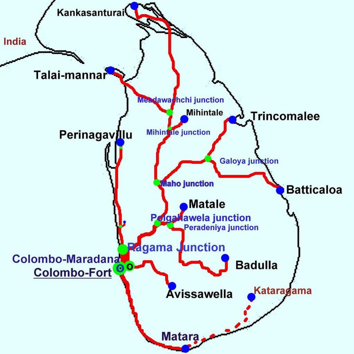 treni katika Sri Lanka ramani