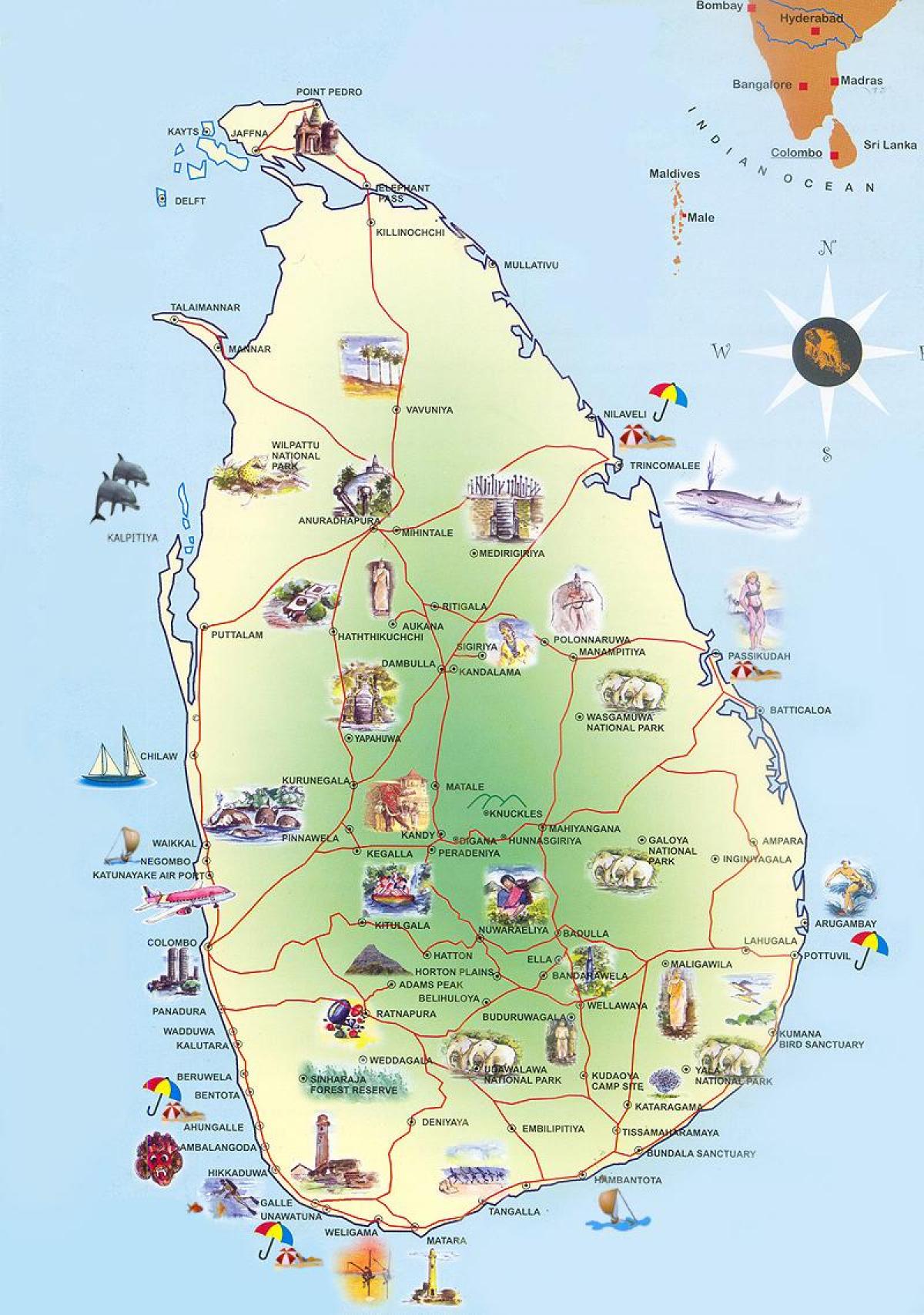 vivutio vya utalii Sri Lanka ramani
