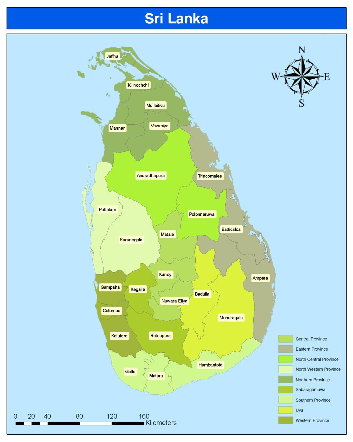 ramani ya Sri Lanka wilaya ya ramani katika tamil