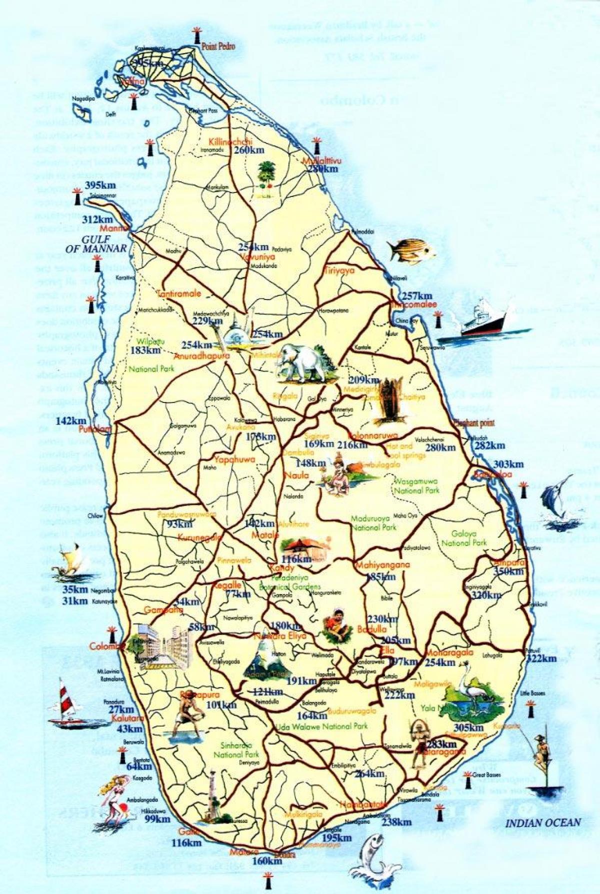 utalii ramani ya Sri Lanka na miji