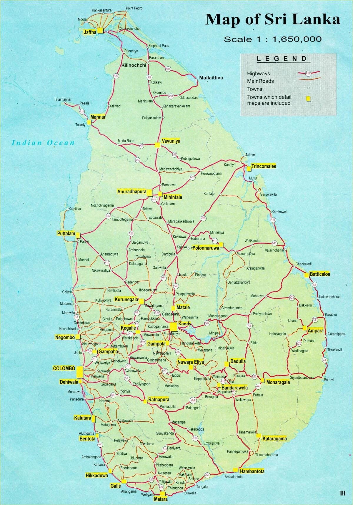 ramani ya utalii ramani ya Sri Lanka na barabara