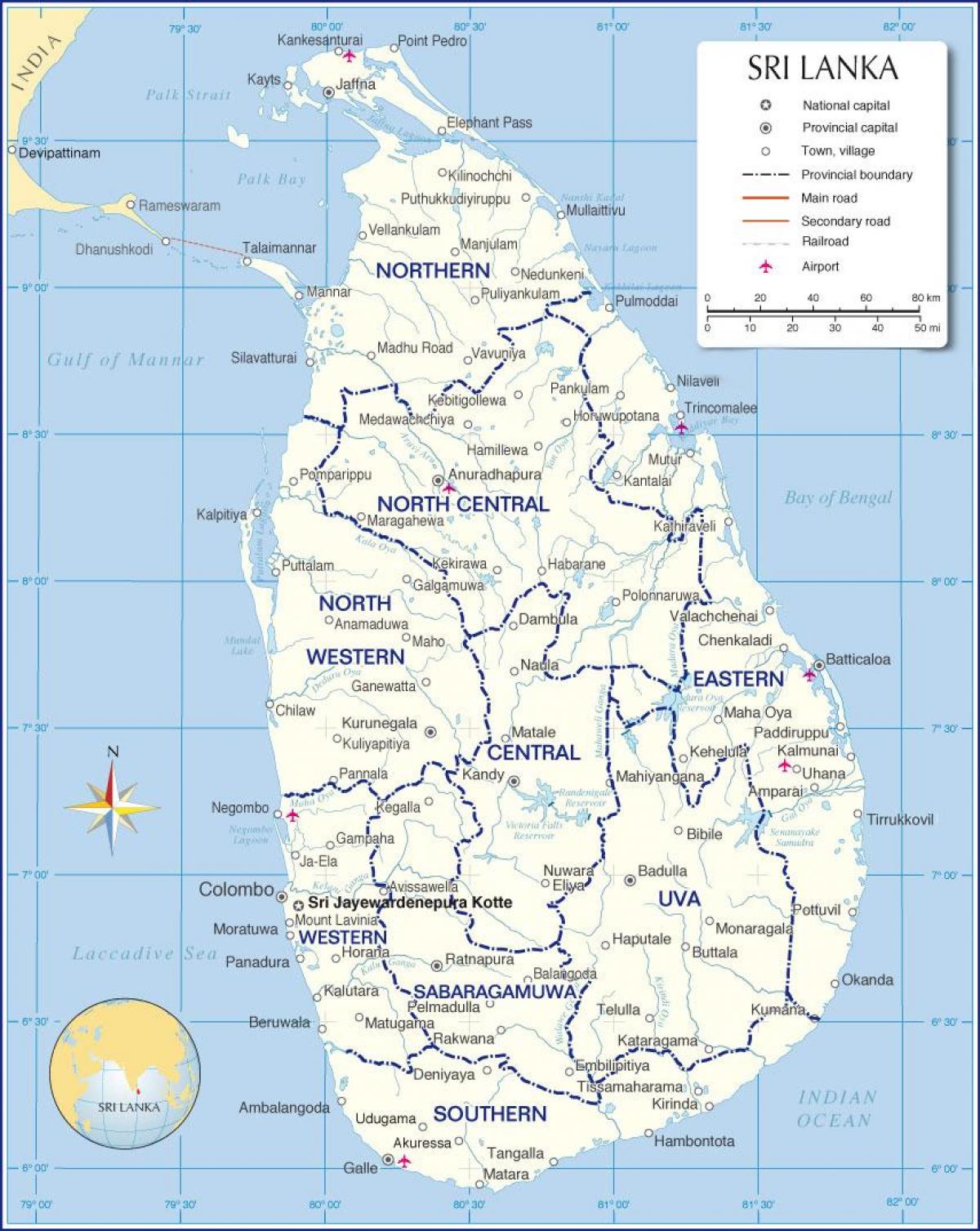 ramani ya kimataifa ya viwanja vya ndege nchini Sri Lanka