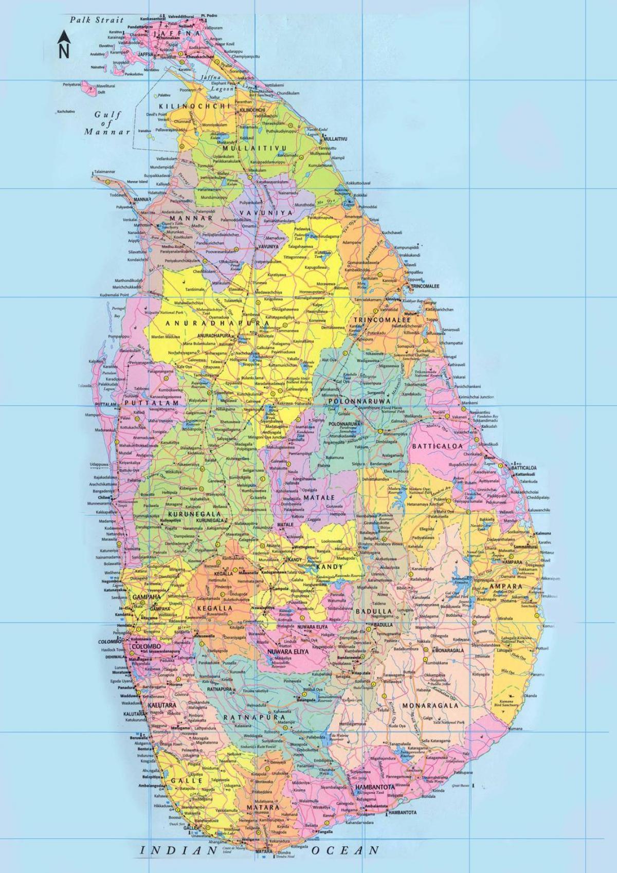 Sri Lanka ramani ya barabara umbali km