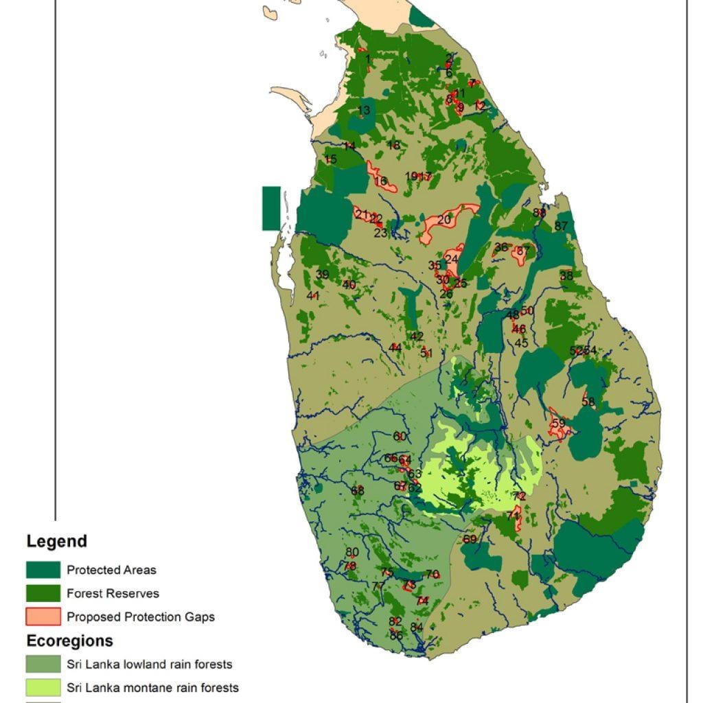 ramani ya Sri Lanka misitu