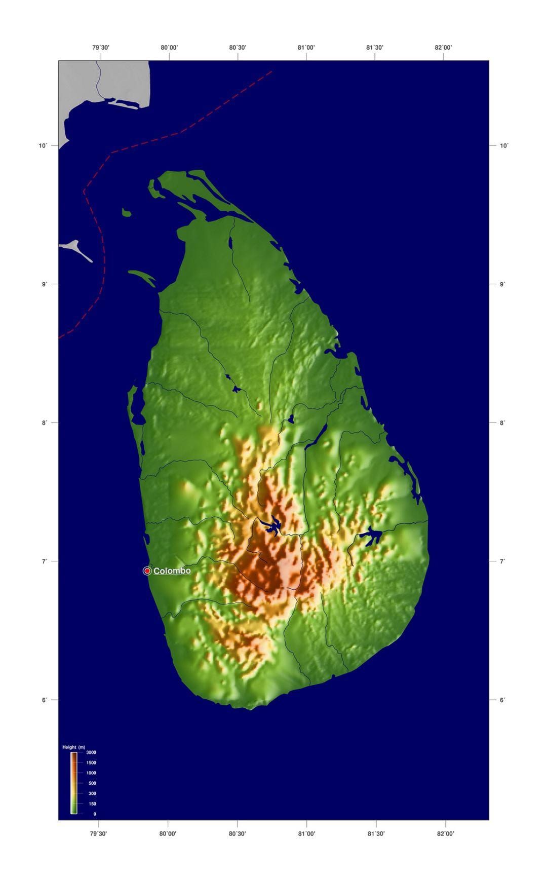 ramani ya Sri Lanka mwinuko