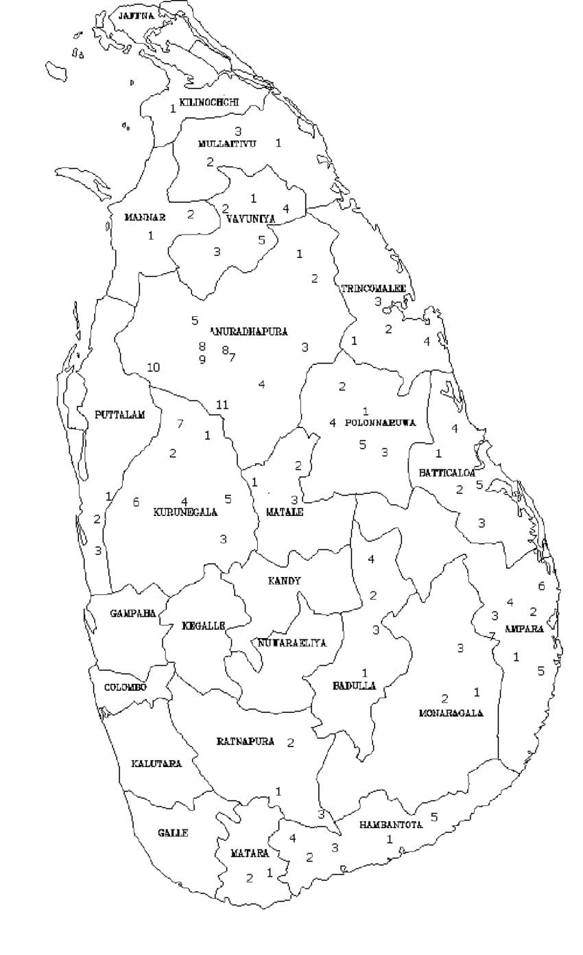 ramani ya Sri Lanka ramani nyeusi na nyeupe
