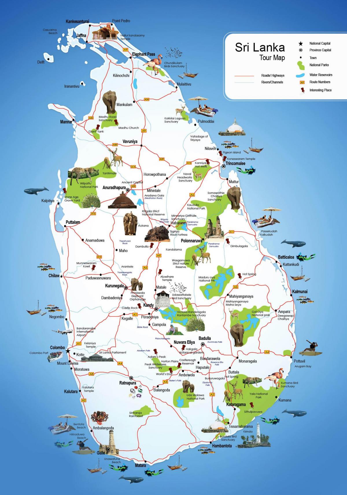 maeneo ya utalii katika Sri Lanka ramani
