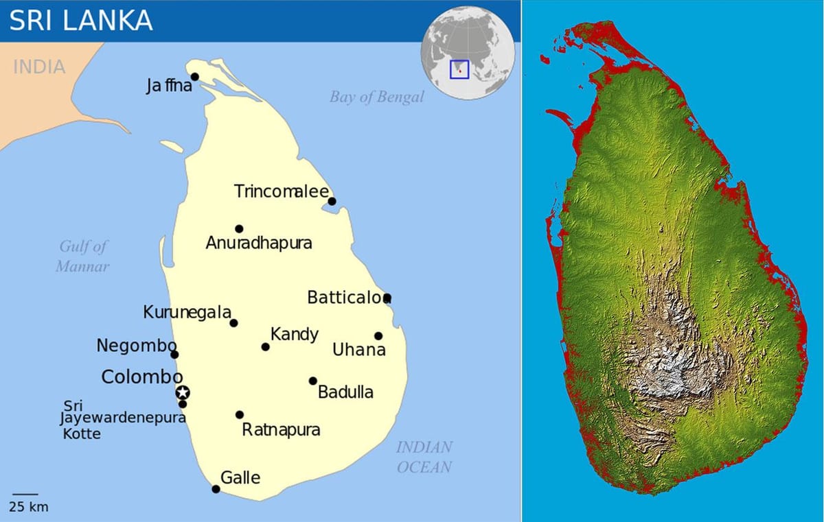 ramani ya Sri Lanka topographic