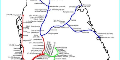 Sri Lanka mtandao wa reli ramani