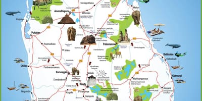 Maeneo ya utalii katika Sri Lanka ramani
