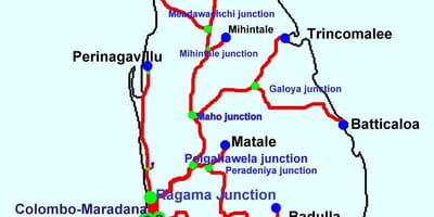 Ramani ya Sri Lanka treni mistari
